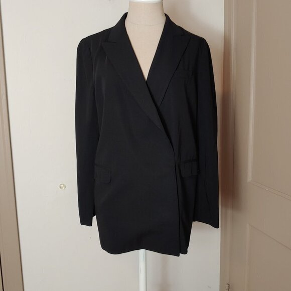 J. Crew Black Double Breasted Flat Front Wrap Blazer Hidden Button Jacket - Picture 7 of 8